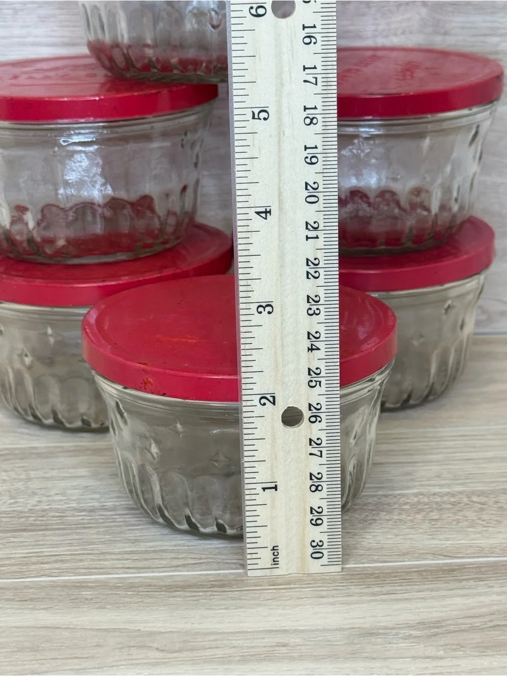 Vintage 1940’s -1950’s Kerr Ribbed Glass Jelly Jam Jars with Red Lids - Set of 6